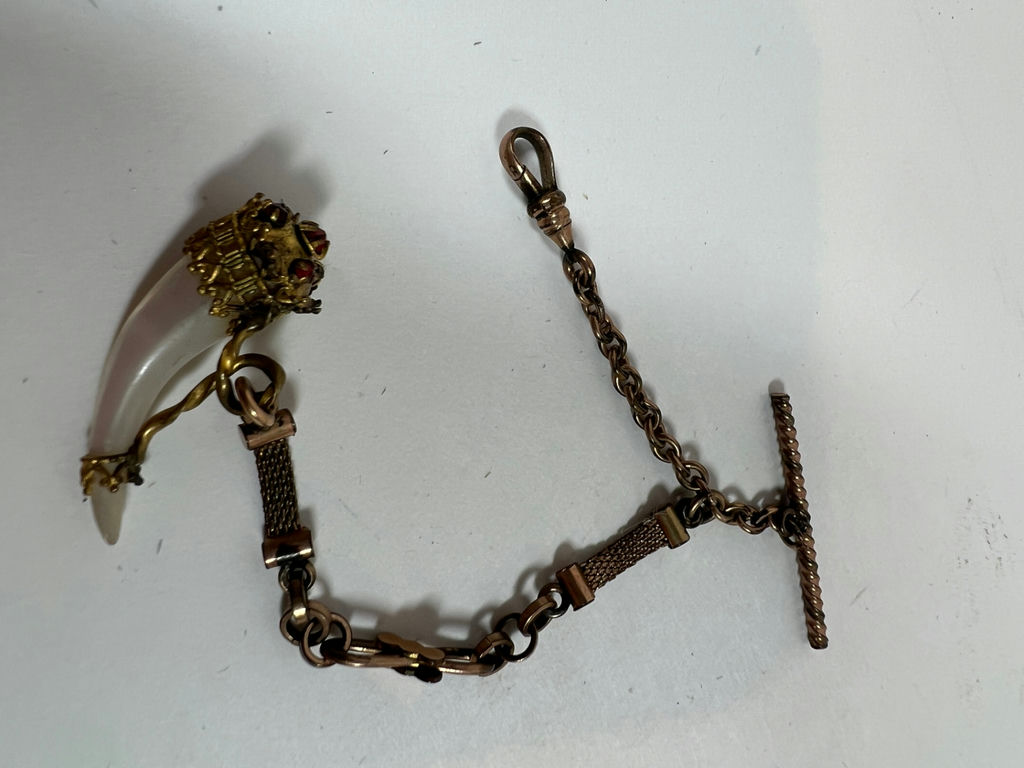 Vintage brass-tone bracelet with ivory tooth pendant - image 2 of 6
