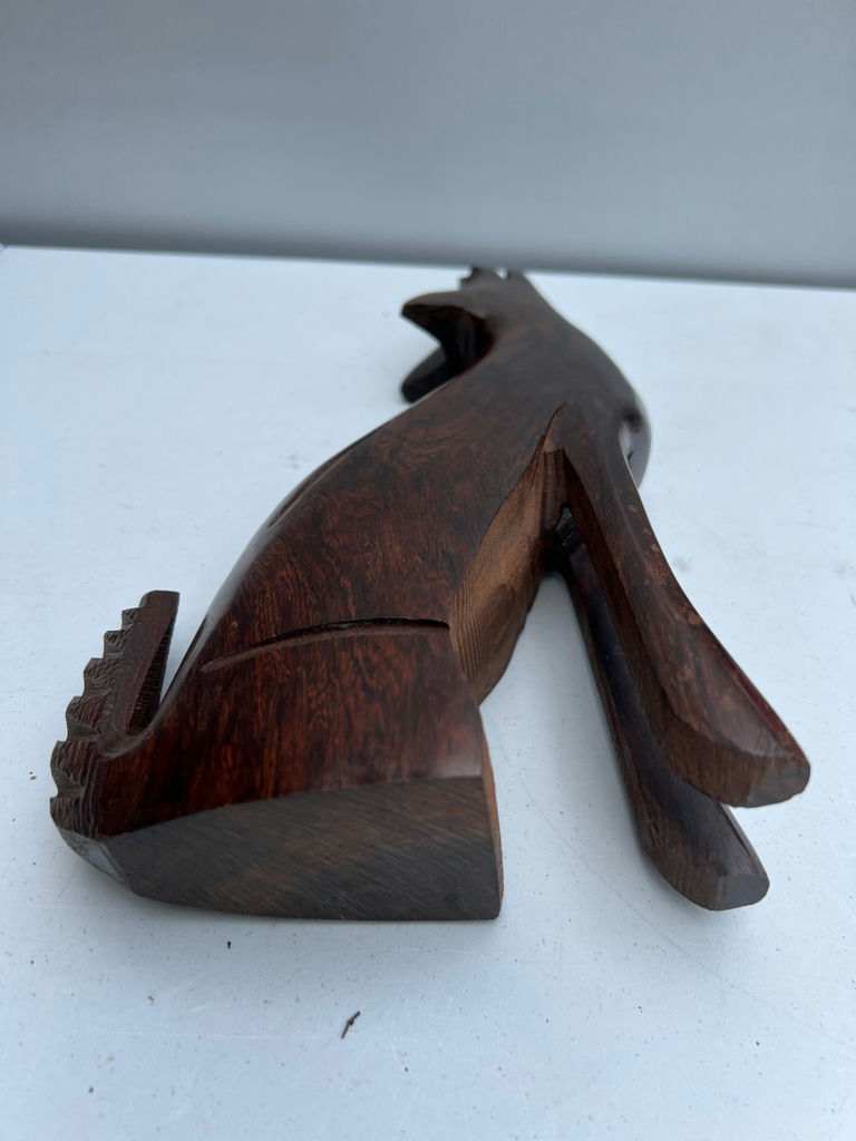 Heavy Solid Wood Mexican wooden carved howling Wolf sculpture - image 3 of 4