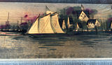 Hand-painted wooden panel of a harbor town with sailboats 30" x 6" - thumbnail 3 of 6