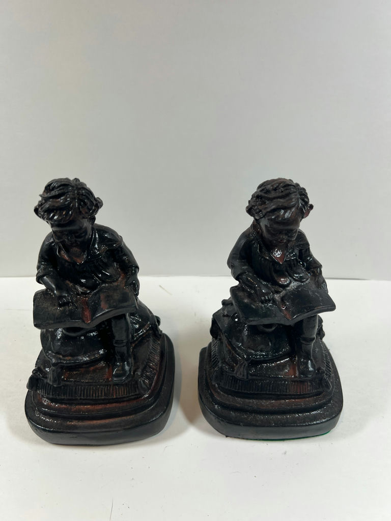 Antique Bookends - Pair of seated child reading figurines - image 1 of 5