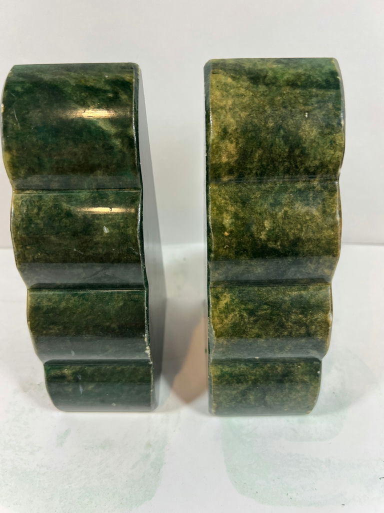 ANTIQUE MARACHITE Pair of green scalloped bookends ITALY - image 2 of 3