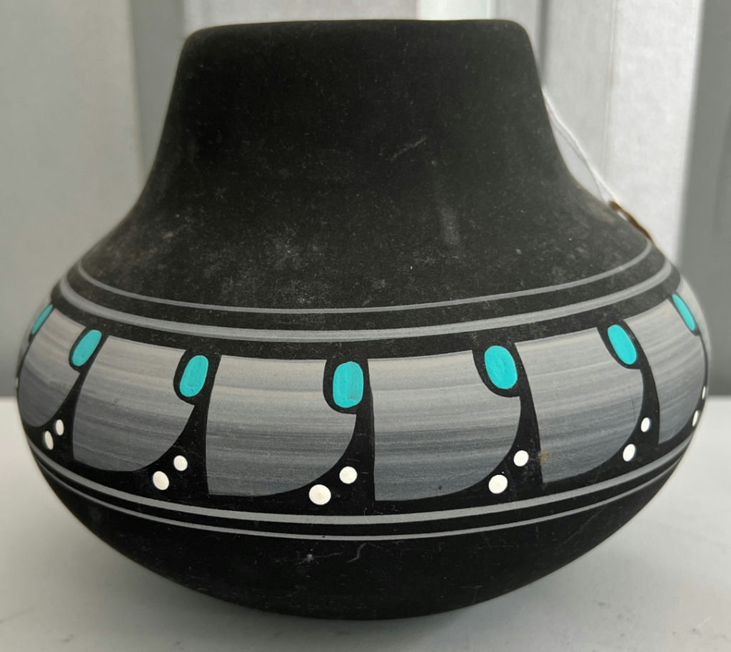 Black pottery trio with turquoise accents - Stove Pipe Pottery - image 4 of 6