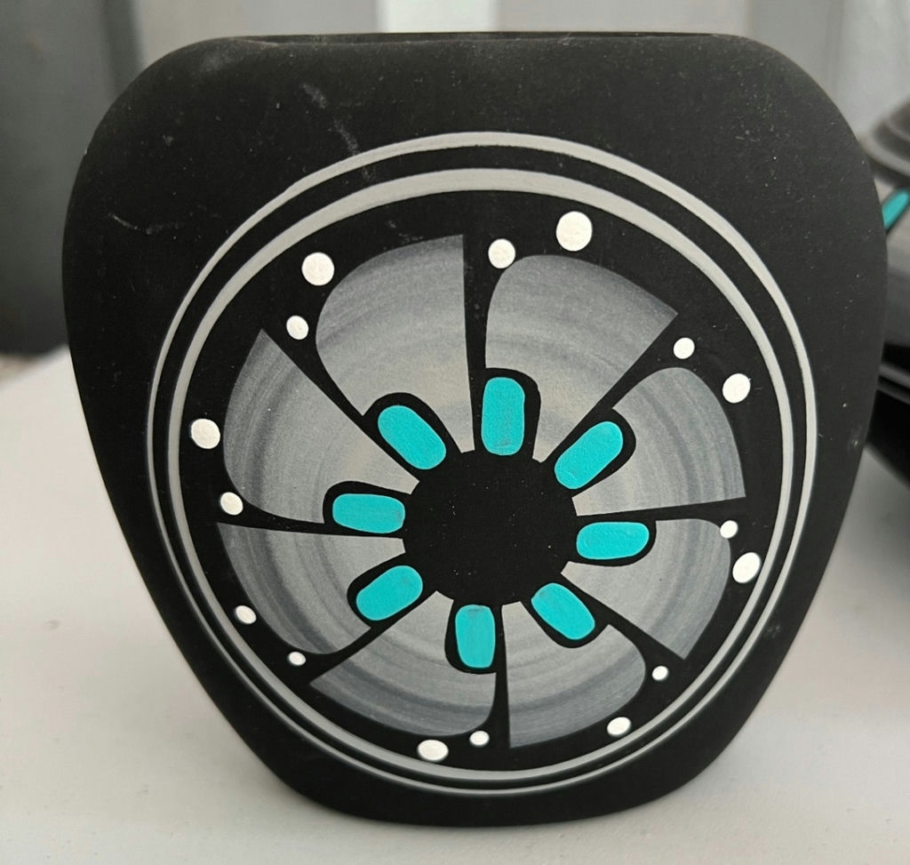 Black pottery trio with turquoise accents - Stove Pipe Pottery - image 2 of 6