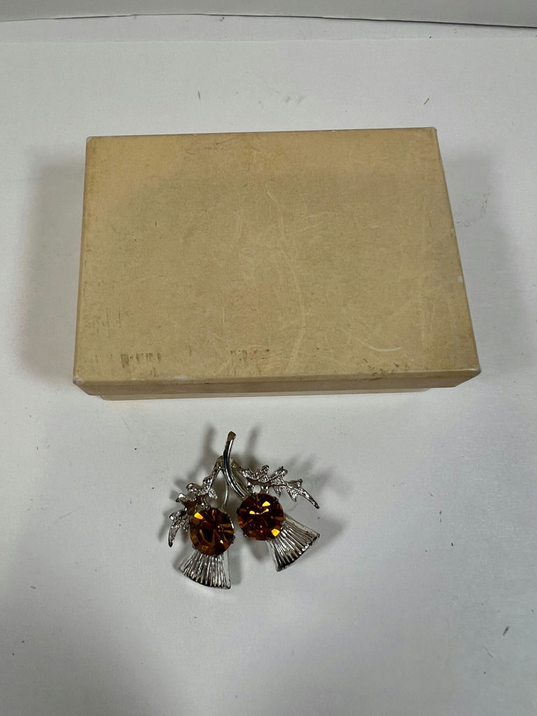 Amber-stone leaf and fan motif sterling silver earrings - image 1 of 5