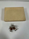 Amber-stone leaf and fan motif sterling silver earrings - thumbnail 1 of 5
