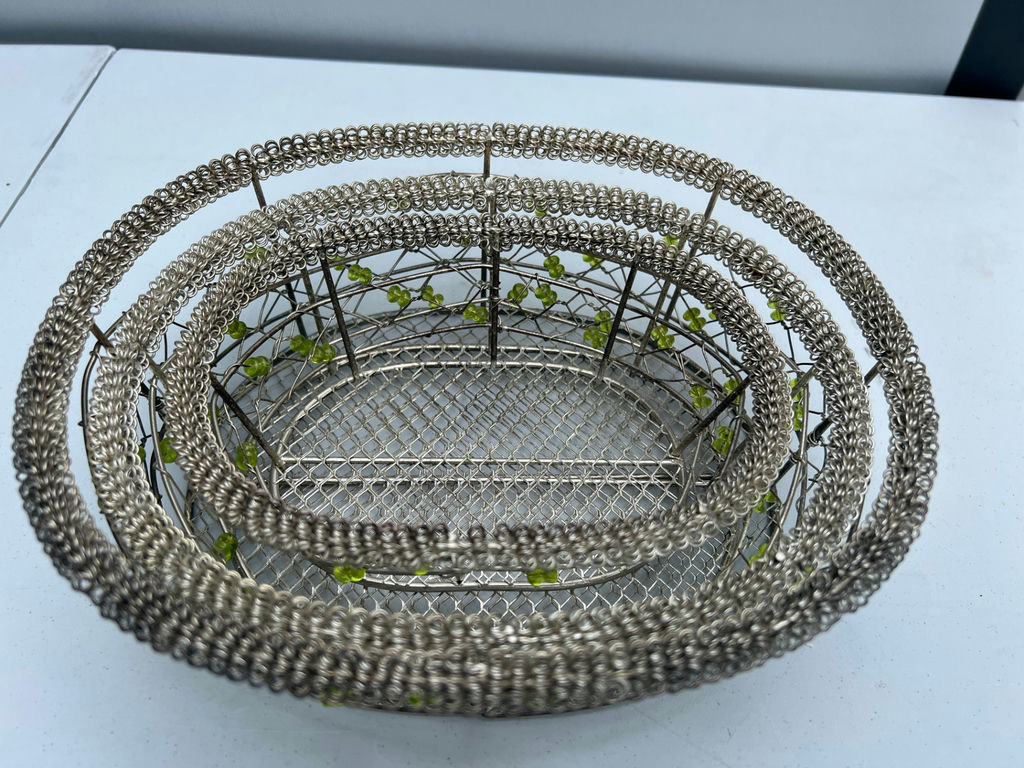 Set of three metal wire baskets with beaded trim - image 5 of 5