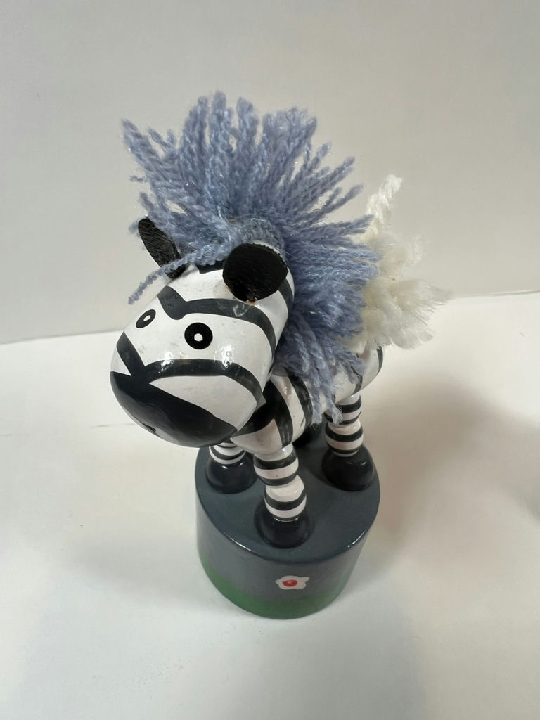 Three wooden FINGER PUPPETS animal figurines (zebra, lion, and dog) on painted bases - image 2 of 5