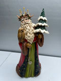 Santa Claus statue with candle wreath, owl, and snow-covered tree - thumbnail 1 of 4