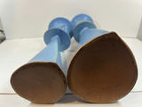 NORTH EAGLE POTTERY - Pair of blue ceramic candle holders with face motifs - thumbnail 4 of 5