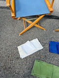 Pair of folding director's chairs with blue fabric and three additional cloth seat sets - thumbnail 4 of 6