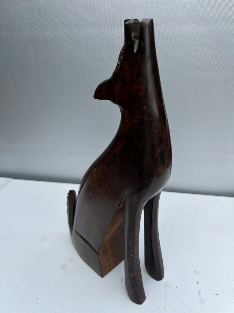 Heavy Solid Wood Mexican wooden carved howling Wolf sculpture - image 1 of 4