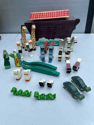 Assorted Painted Wooden Noah's Ark and Animals with Chest - Image 1 of 7