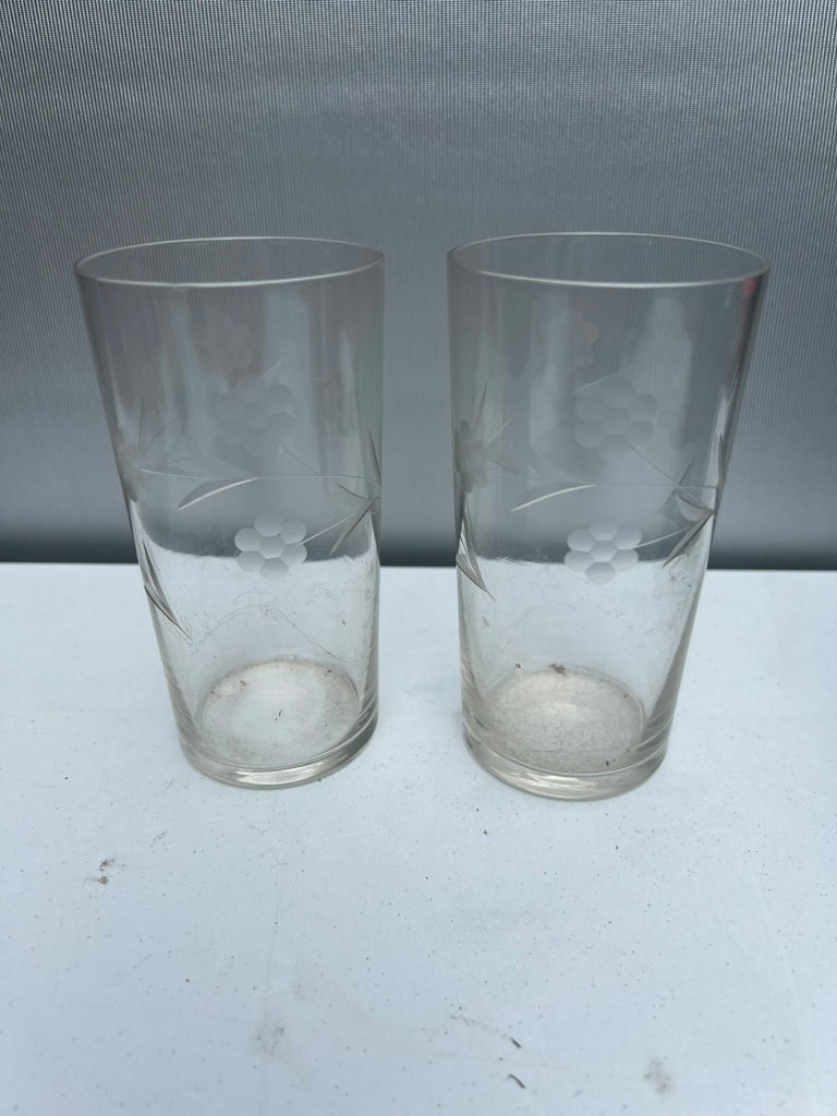 Etched floral glass tumblers in a decorative metal caddy - image 4 of 4