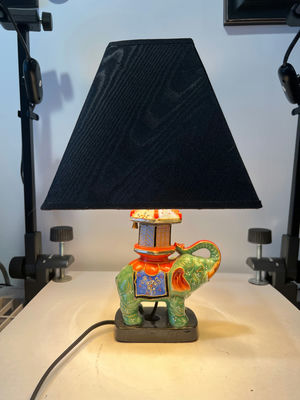 Colorful Ceramic Elephant Lamp with Lantern-Style Shade - Image 1 of 5