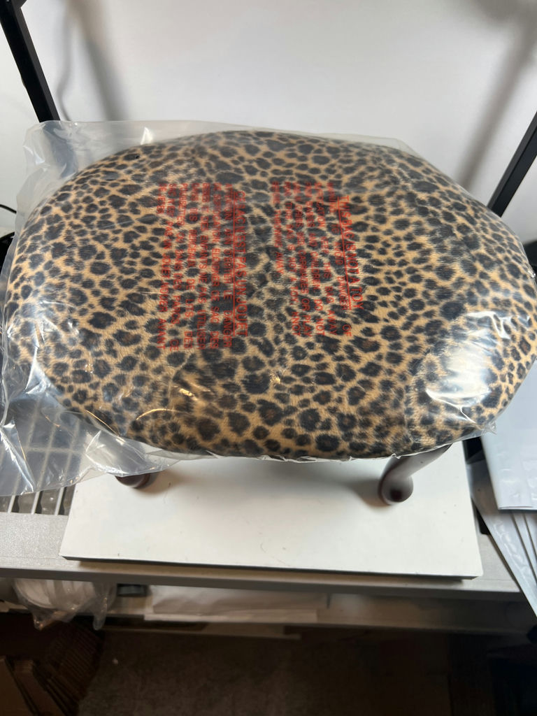 Leopard-print upholstered round stool - NEW - image 2 of 3