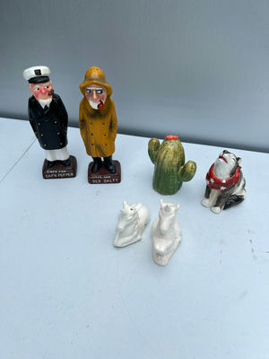 Assorted salt and pepper shakers: Cap'n Pepper and Old Salty sailors, cactus, dog, and white horses - Image 1 of 4