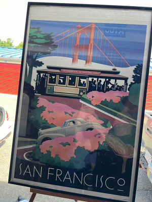 San Francisco Travel Poster with Cable Car and Bridge 21" X 21" - Image 1 of 4