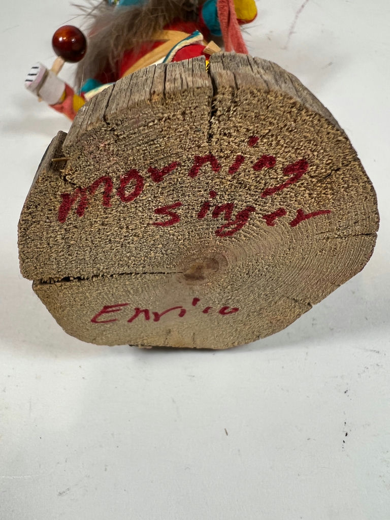 Gero Thomas "Mustard Green" Handcrafted painted wooden figurine with feathered headdress - image 5 of 5