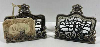 Ornate metal animal-themed card holders (leopard and zebra) - Image 1 of 4