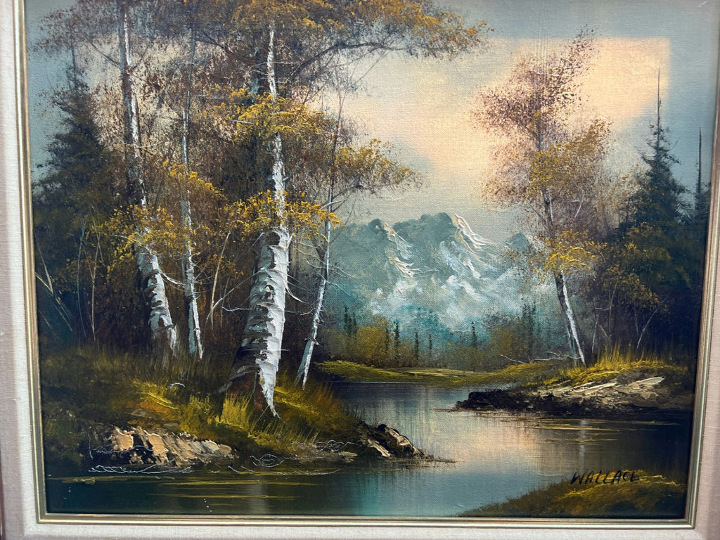 Landscape with Birch Trees and Mountains (signed Wallace) 27" x 23" - image 3 of 3