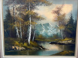 Landscape with Birch Trees and Mountains (signed Wallace) 27" x 23" - thumbnail 3 of 3