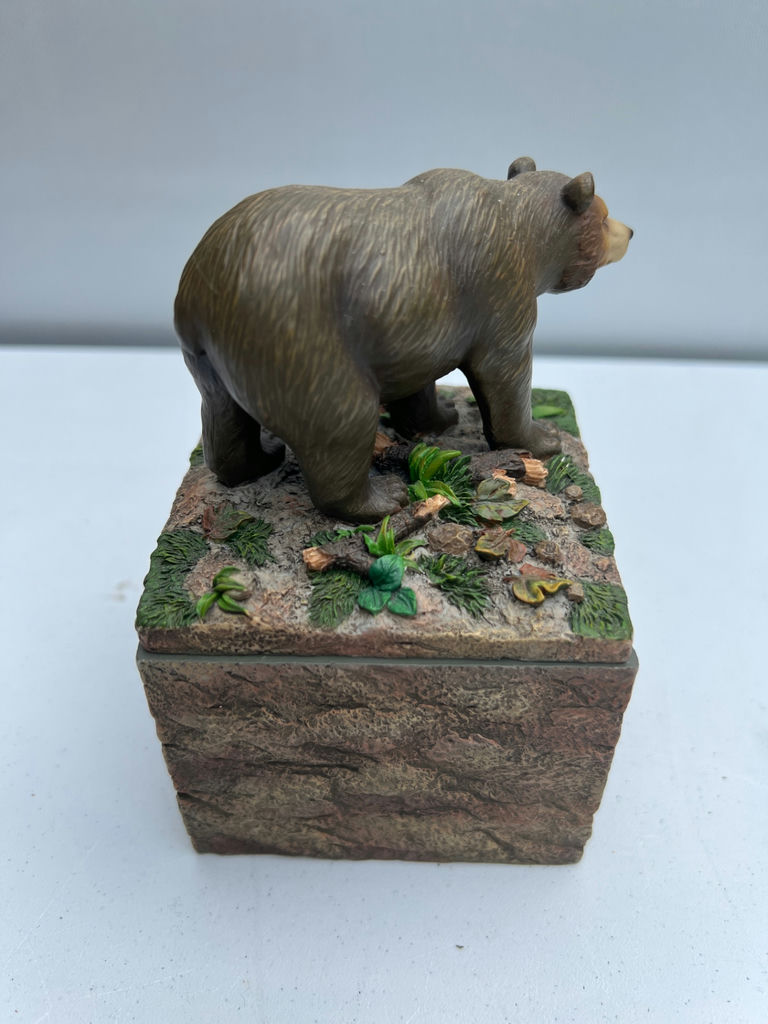 Bear figurine on rocky base with hollow square stone trinket box - image 2 of 4