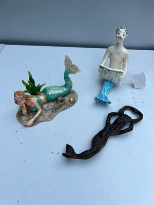 Mermaid and Merman Figurines with Mermaid Bottle Opener - Image 1 of 5
