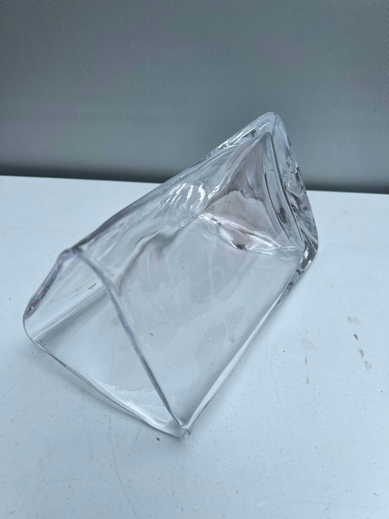Heavy Clear Handblown glass triangular vase - image 4 of 4