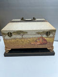 Tiger-themed decorative storage box with brass clasps and ornate feet - thumbnail 1 of 4
