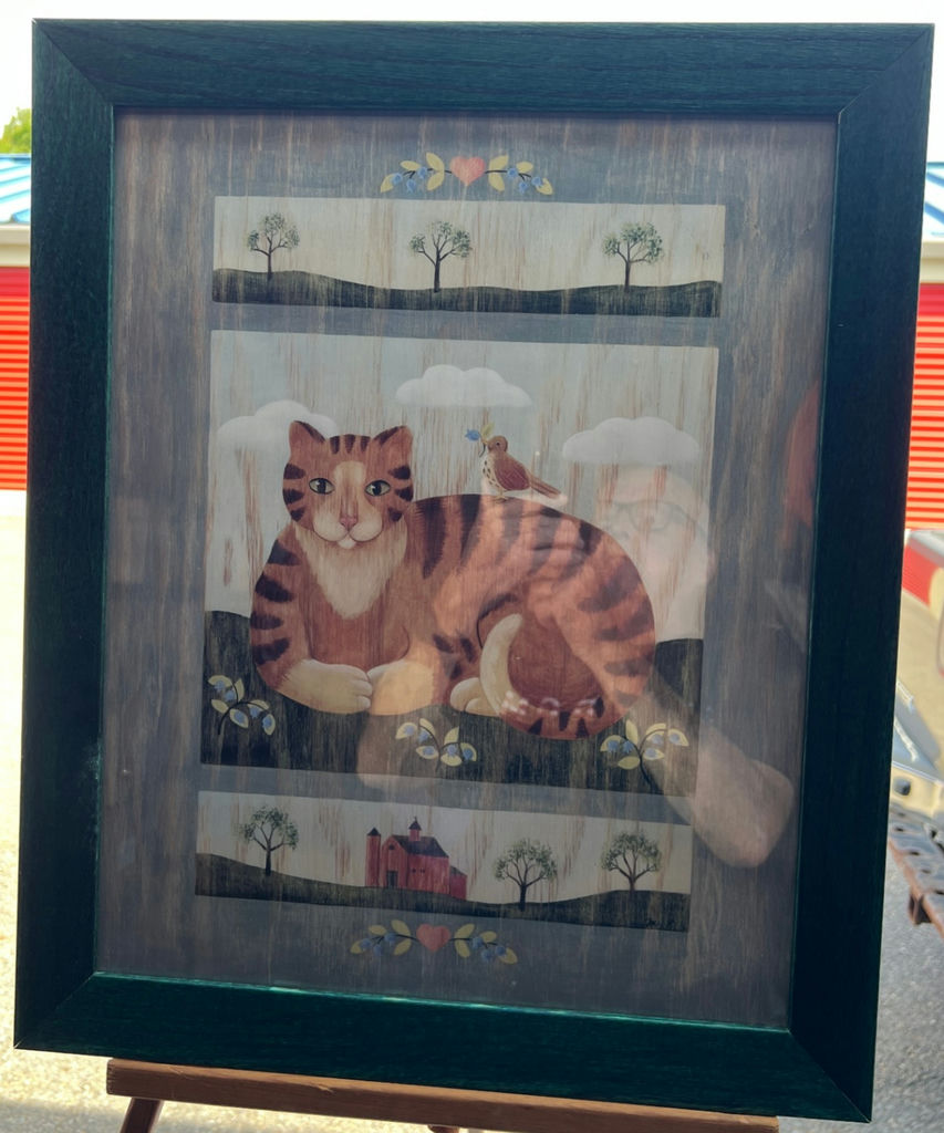 Framed Cat and Bird Decorative Print 22" x 19" - image 1 of 4