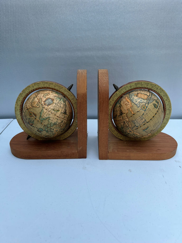 Pair of Vintage Bookends - Globes on Wooden Stands - image 1 of 3
