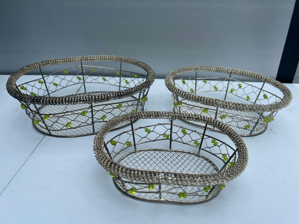 Set of three metal wire baskets with beaded trim - image 1 of 5