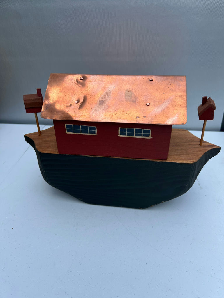Wooden decorative Noah's Ark on a curved base with copper roof and mailboxes - image 2 of 4