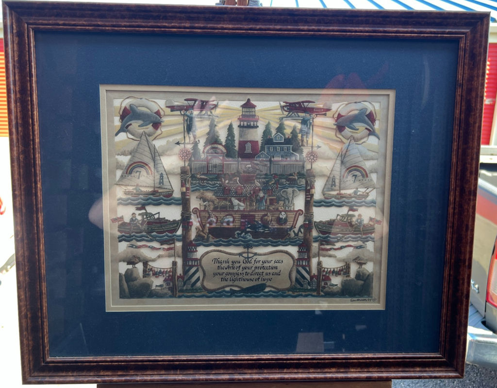 Eavenson Framed nautical scherenschnitte paper-cut artwork 22-1/4" x 19-1/4" - image 1 of 5