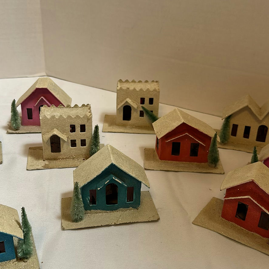 Vintage Miniature Cardboard Village Houses and Church Set - image 3 of 5