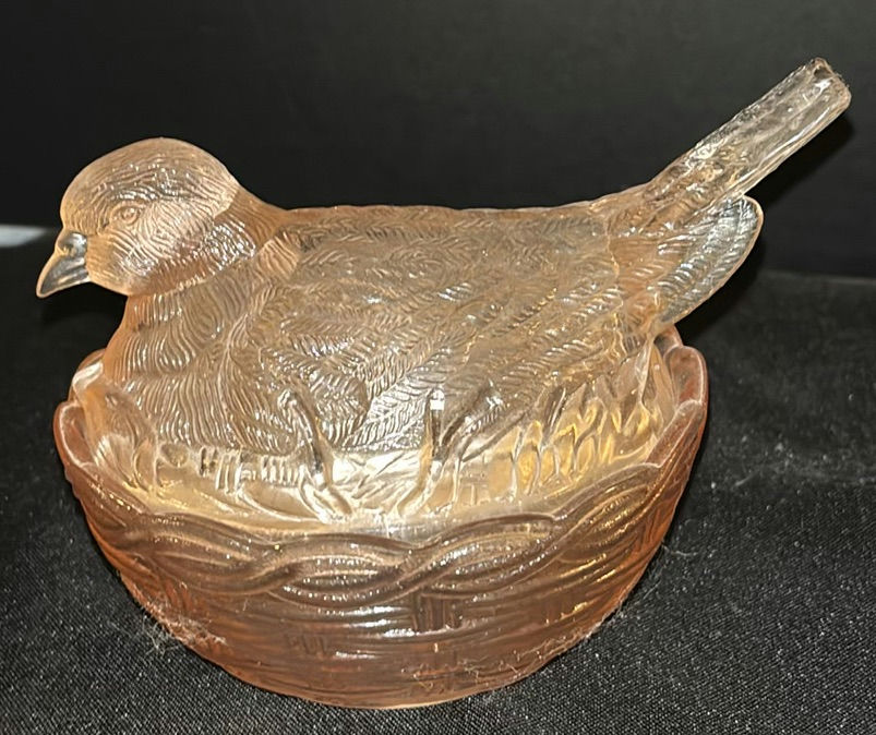 Two Pink Depression Glass Covered Dishes with Bird and Cow Lids - image 3 of 6