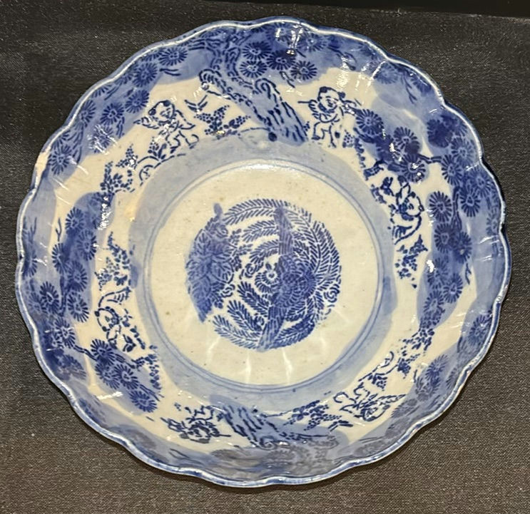Blue and White Ceramic Bowl and Seated Figurine - image 2 of 6