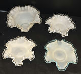 Fenton Style Milk Glass Ruffled Bowls, Vase, and Frosted Glass Bell Figurine - thumbnail 6 of 7