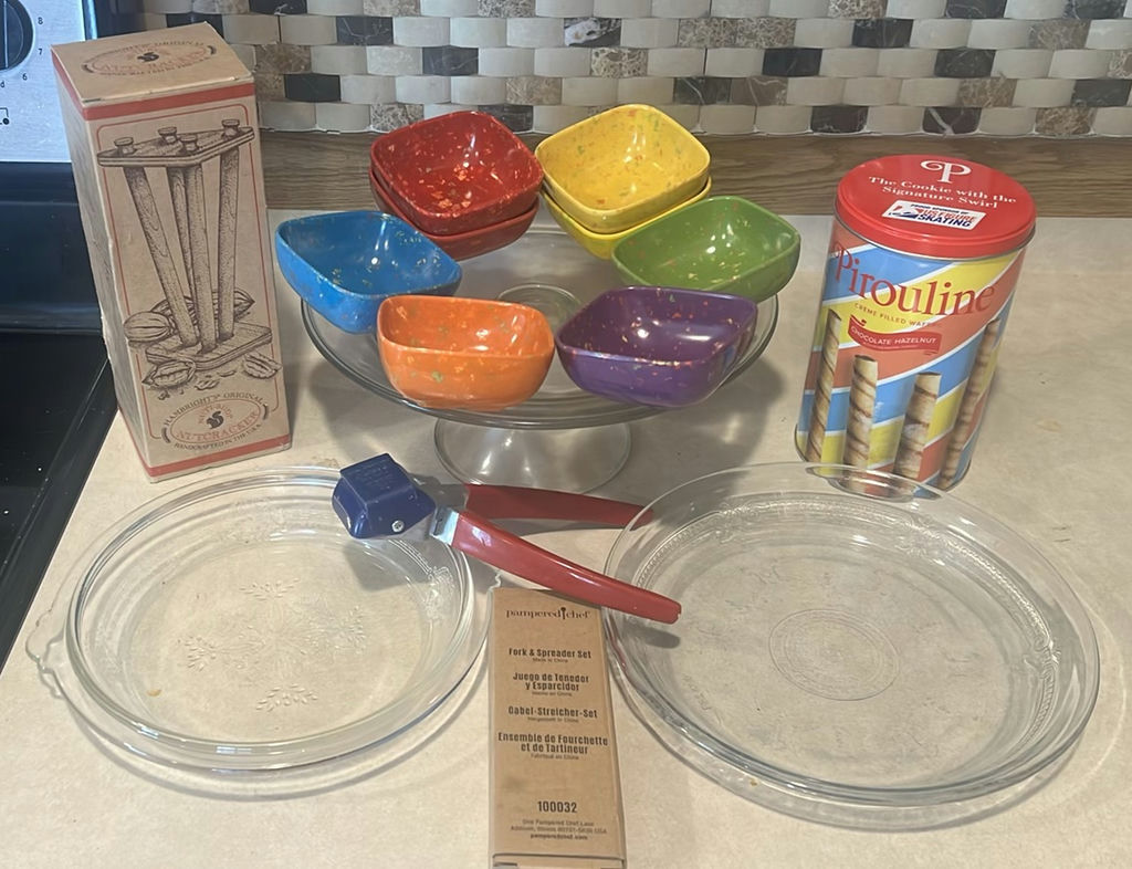 Assorted Kitchen and Serving Items with Bowls, Glass Plates, and Utensils - image 1 of 7