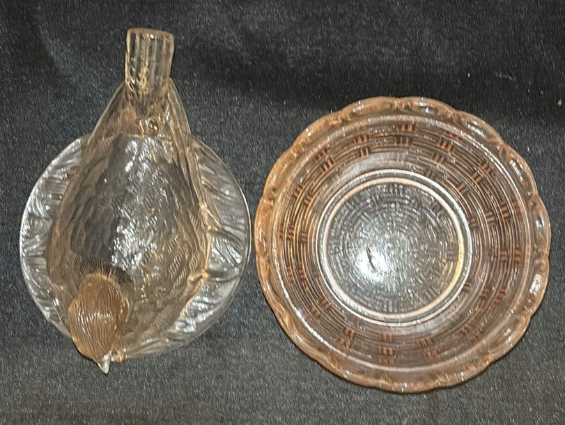Two Pink Depression Glass Covered Dishes with Bird and Cow Lids - image 5 of 6