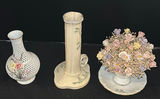Three Decorative Ceramic Floral Vases and Arrangement - thumbnail 1 of 5
