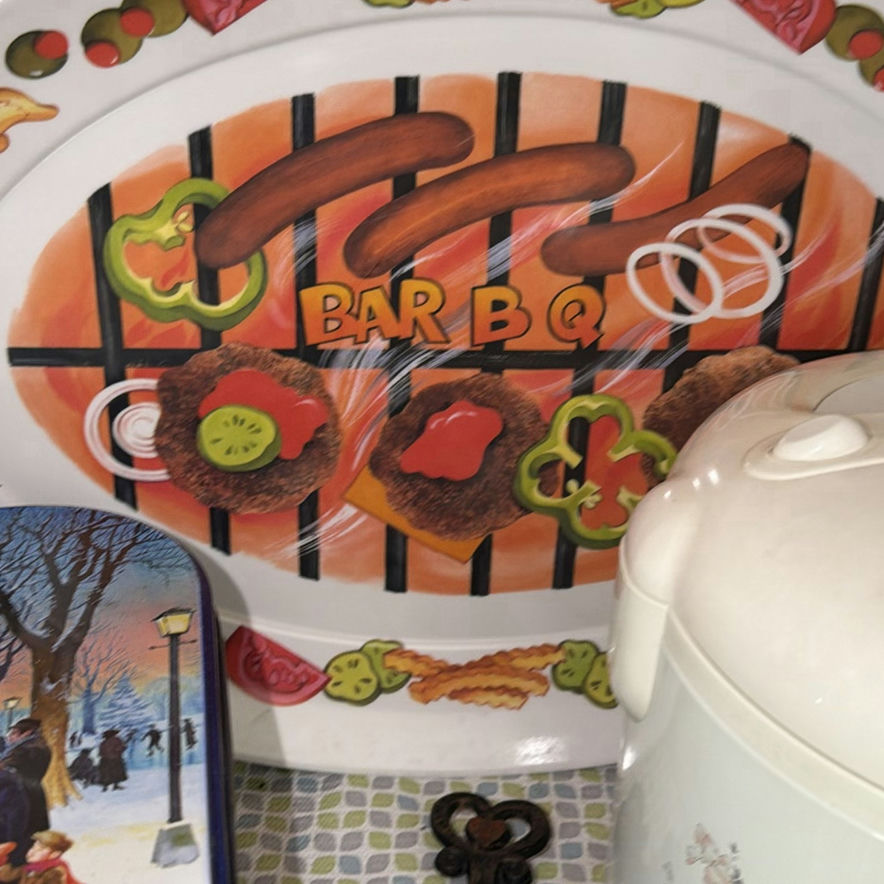 Rice Cooker, Barbecue Serving Tray, Decorative Tin, Cast Iron Trivet, and Cake Template - image 3 of 5