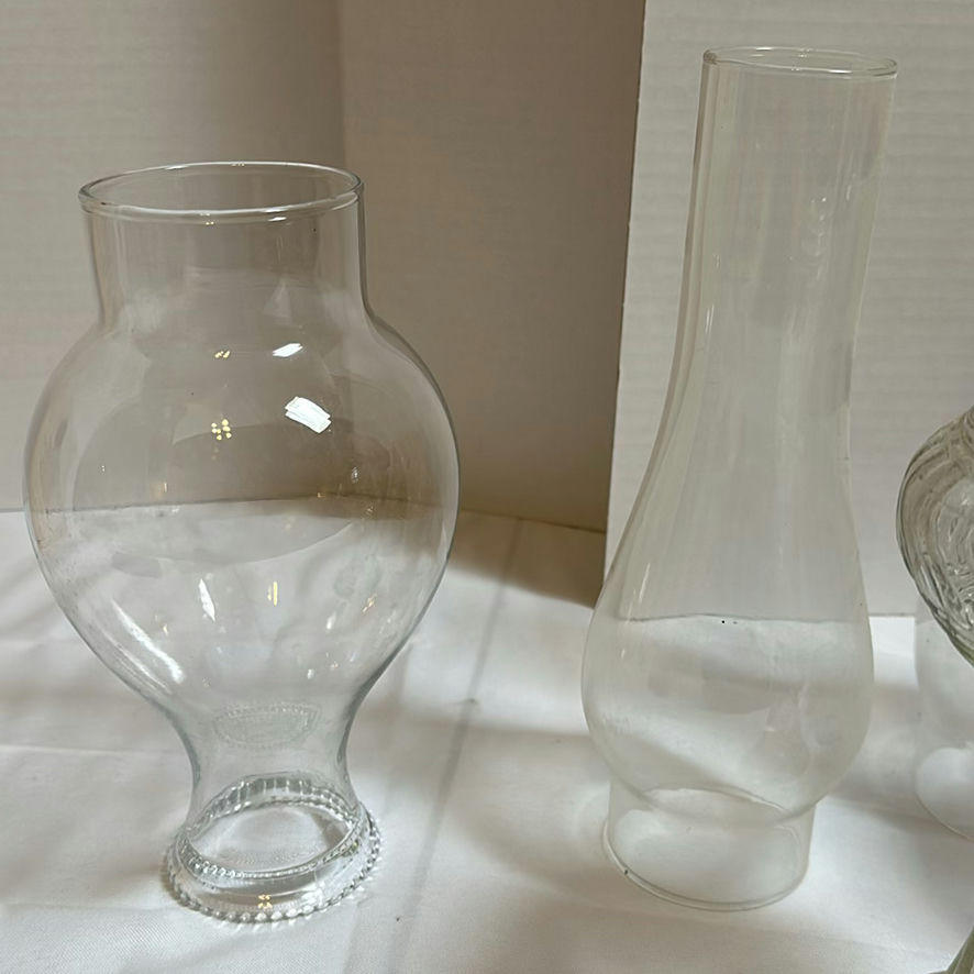 Glass Lamp Chimneys, Glass Lamp Bases, and Wicker Basket - image 3 of 5