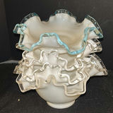 Fenton Style Milk Glass Ruffled Bowls, Vase, and Frosted Glass Bell Figurine - thumbnail 5 of 7