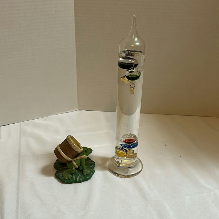 Glass Galileo Thermometer and Frog Figurine Holder - image 1 of 4