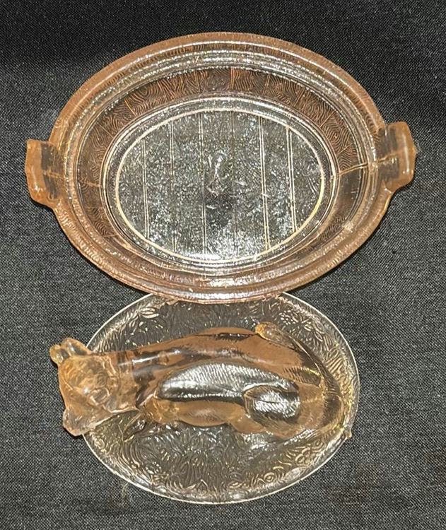 Two Pink Depression Glass Covered Dishes with Bird and Cow Lids - image 6 of 6