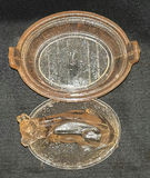 Two Pink Depression Glass Covered Dishes with Bird and Cow Lids - thumbnail 6 of 6