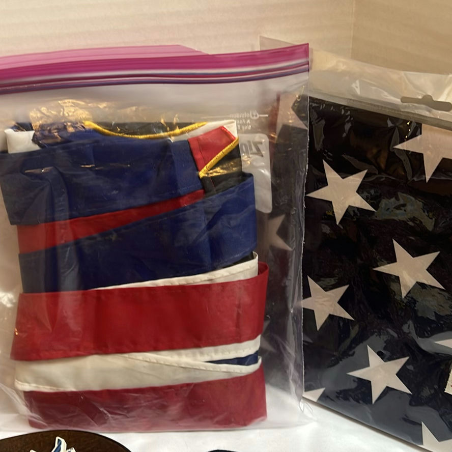 Military Memorabilia Collection with Flags, Patches, Wooden Plaque, and Decorative Plate - image 6 of 9