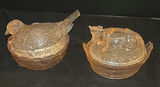 Two Pink Depression Glass Covered Dishes with Bird and Cow Lids - thumbnail 1 of 6