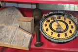 Decorative Clocks, Wooden Mallet, Framed Aircraft Stamp Art, and Train Stamp Sheet - thumbnail 1 of 7